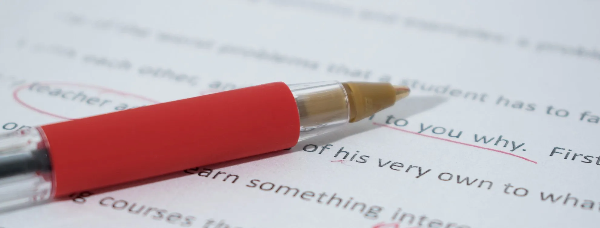 Ein Rotstift korrigiert einen gedruckten Text