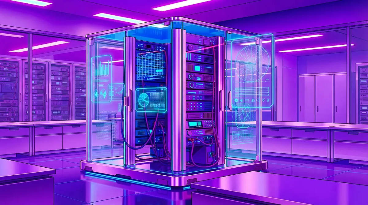 Illustration eines gesicherten Serverschranks in einem Rechenzentrum